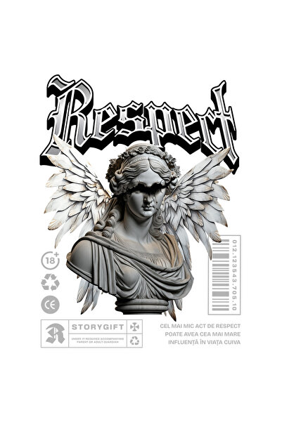 StoryGift Romania Sticker Respect - Statuie Inger Cu Aripi Cu Margini Albe, Pvc Vinyl 70 Cm