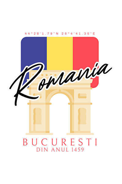 StoryGift Romania Sticker Adeziv 90CM Romania, Bucuresti - Arcul de Triumf cu Margini Albe, PVC Vinyl 90 cm