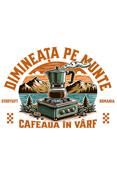 StoryGift Romania Sticker Autocolant 70CM Adeziv dimineata pe munte cafea in varf drumetie natura cu Margini Alb