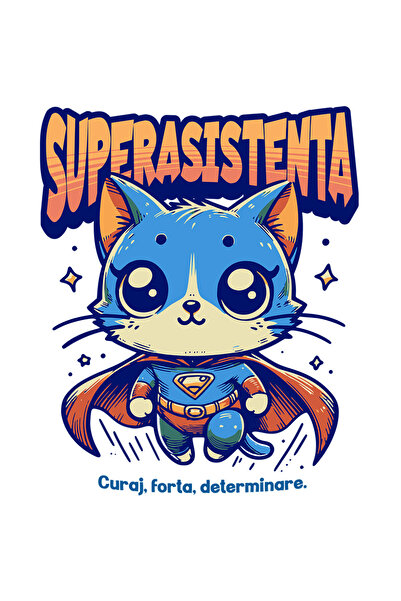 StoryGift Romania Sticker Super Asistenta, Supererou, Pisica Zburand Cu Margi...