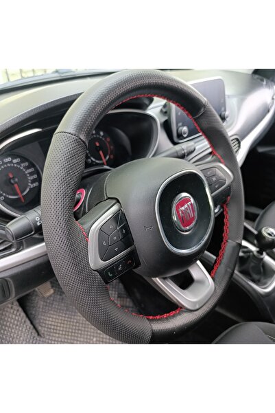 HASBAY DİKİŞLİ DİREKSİYON KILIFI İTHAL KARBON DERİ NOKTALI DERİ KIRMIZI DİKİŞ...