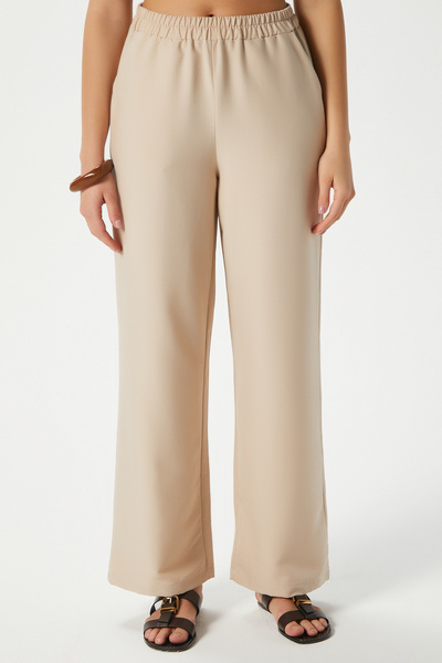 Ritnice Women's Sasha Cool Texture Waist Elastic Mink Palazzo Pants