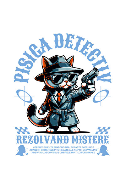 StoryGift Romania Sticker Adeziv 90CM Pisica Detectiv Rezolvand Mistere - Sherlock Cat cu Margini Albe, PVC Viny