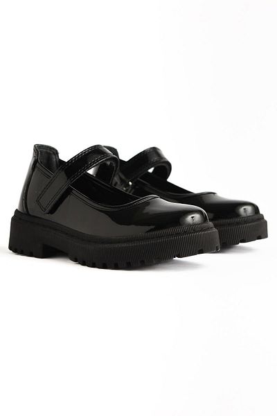 Limoya Janina Black Patent Leather Velcro Detailed Daily Children's Shoes