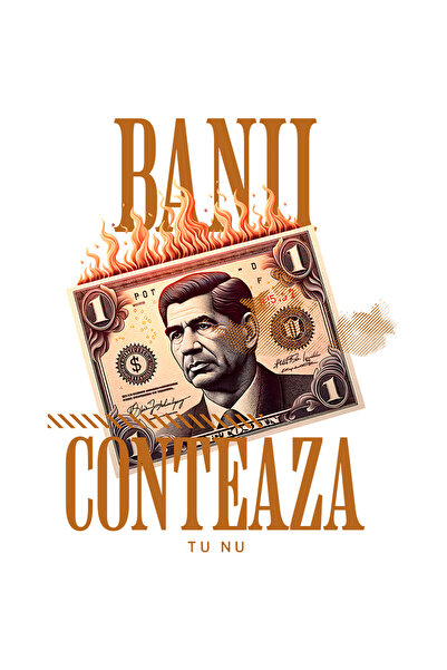 StoryGift Romania Sticker Adeziv 90CM Adeziv banii conteaza tu nu, bancnota dolar in flacari cu Margini Albe, PV