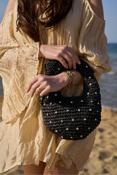 Tina İstanbul Hand Knitted Stone Mini Bag Black