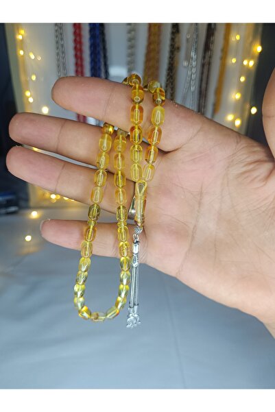 Damla 925 Ayar Gümüş Püsküllü 45 habbe Kehribar Tesbih