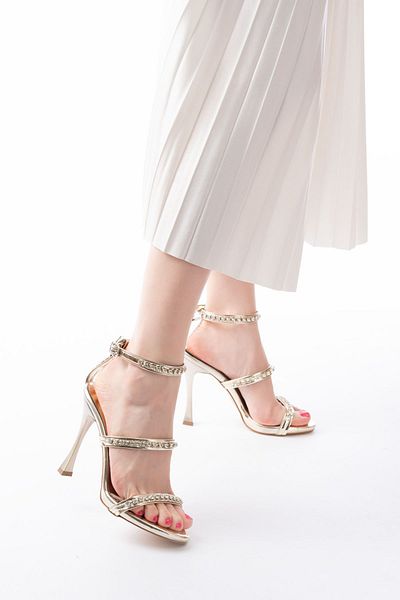 ASKA Askaa-40 Gold Stone Platform Heeled Women's Shoes
