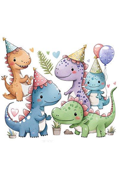 StoryGift Romania Sticker Eticheta 40CM cu dinozauri care petrec, basm, ilust...