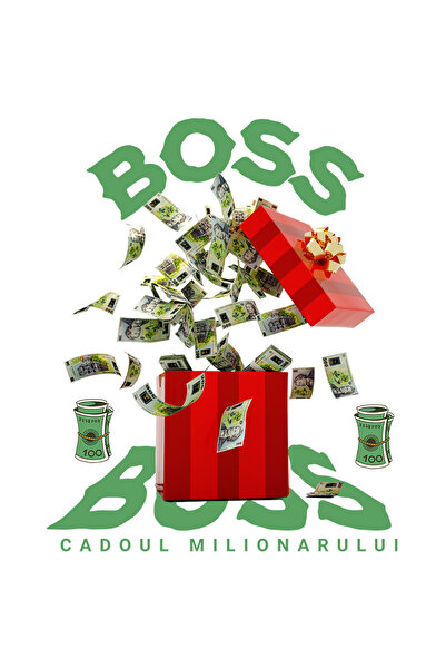 StoryGift Romania Sticker Eticheta 40CM _Boss_ - Cadoul Milionarului cu Margini Albe, PVC Vinyl 40 cm