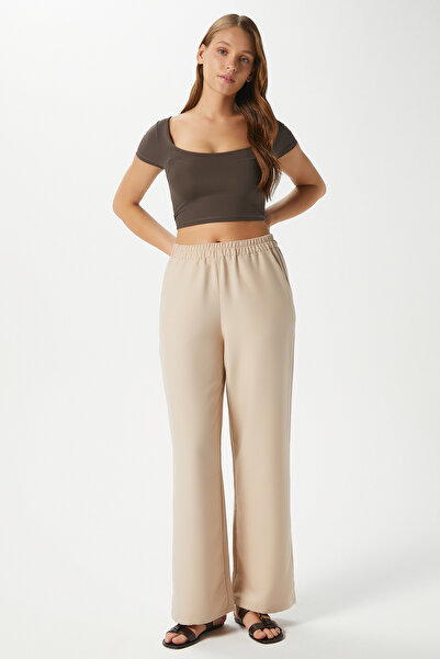 Ritnice Women's Sasha Cool Texture Waist Elastic Mink Palazzo Pants