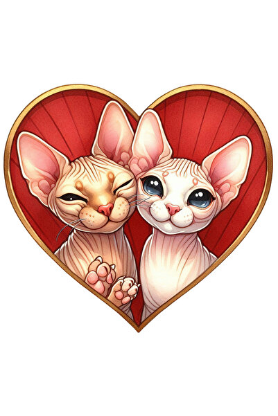 StoryGift Romania Sticker Autocolant 70CM cu 2 pisici Sfinx, ilustratie, inim...