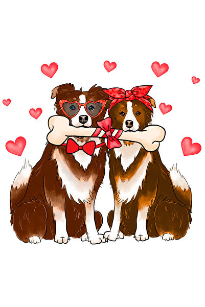 StoryGift Romania Sticker Adeziv 90CM cu 2 caini impartind acelasi os, Valentine's Day, ilustratie, iubire, fund