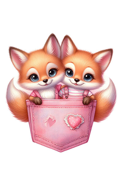 StoryGift Romania Sticker Eticheta 50CM cu 2 vulpite care stau intr-un buzuna...