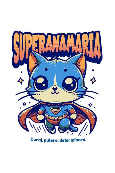 StoryGift Romania Sticker Adeziv 90CM Super Ana-Maria, SuperErou, Pisica Zburand cu Margini Albe, PVC Vinyl 90 cm