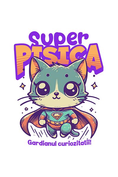 StoryGift Romania Sticker Super Cat-Guardian of Curiosity! with White Borders, PVC Vinyl 15 cm