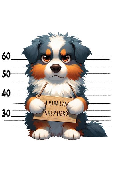 StoryGift Romania Sticker Eticheta 50CM cu ciobanesc australian la puscarie, caine, animal de companie, ilustrat