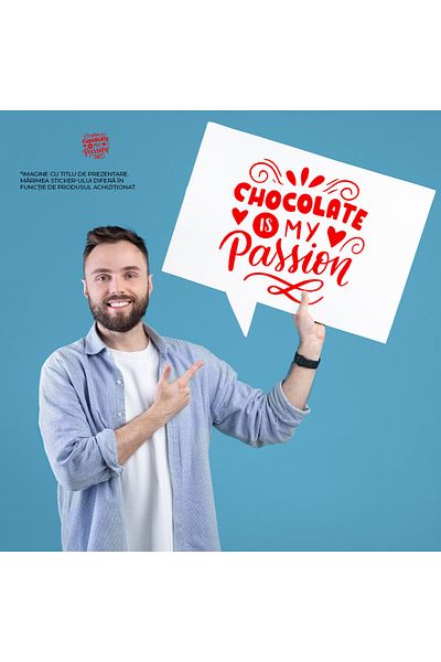 StoryGift Romania Exterior Sticker with hearts and the message "Chocolate is my passion" - chocolate is my passion, V
