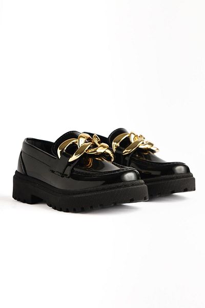 Limoya Janine Black Patent Leather Buckle Detailed Children's Moccasin