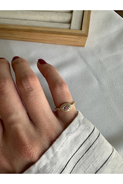 ringbox Oval Pembe Taşlı Serçe Parmak Yüzüğü