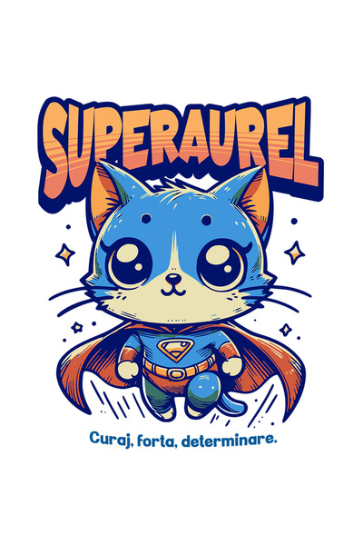 StoryGift Romania Sticker Eticheta 40CM Super Aurel, SuperErou, Pisica Zburan...