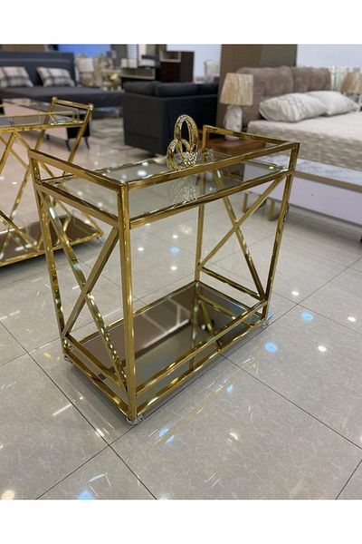 private house Taiwanese gold steel glass tea cart