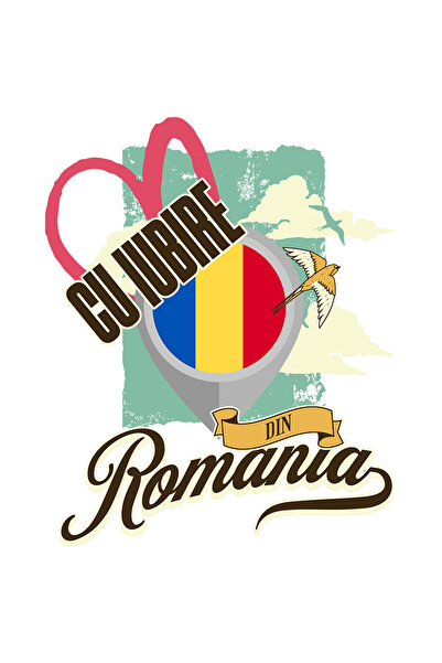 StoryGift Romania Sticker Autocolant 70CM Cu Iubire Din Romania cu Margini Al...