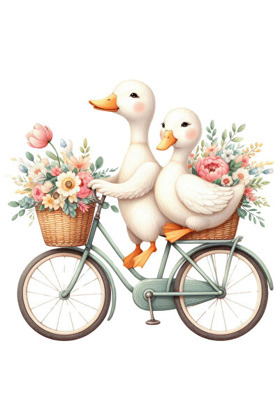 StoryGift Romania Sticker Adeziv 90CM cu 2 rate care se plimba cu bicicleta, ilustratie, cosulete cu flori, cado