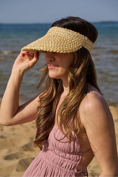 Tina İstanbul Straw Elastic Visor Hat Beige