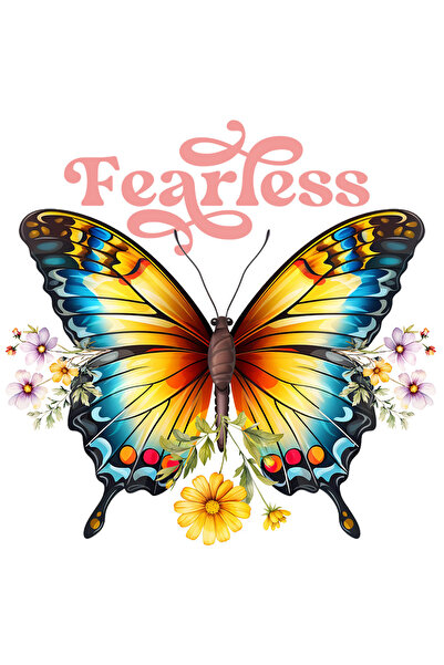 StoryGift Romania Sticker Eticheta 50CM cu fluture cu mesajul "Fearless", curajos, neinfricat, de neoprit, insec