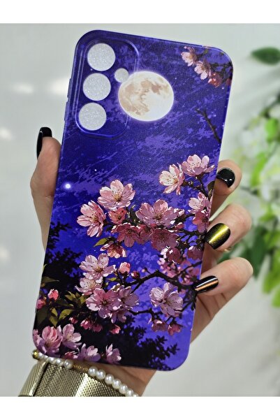 Transparent Phone Case with Pink Flowers Pattern with Artistic Landscape Compatible with Samsung Galaxy A34