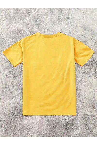 PENTHİLUS Women's Bright Yellow Pineapple Print T-Shirt - Short Sleeve, Round Neck, Comfortable and Washable