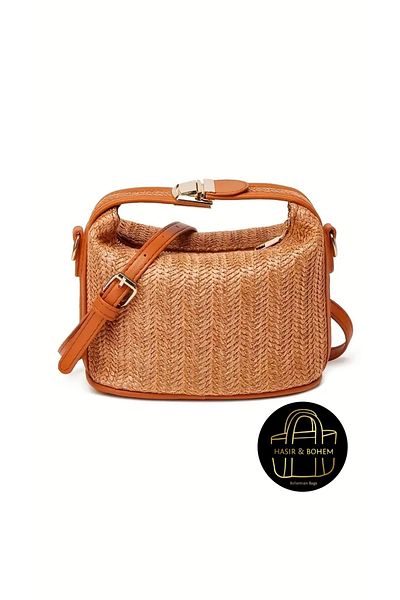 hasır bohem Women's Summer Straw Hand and Shoulder Bag Paper Rope Beach Bag