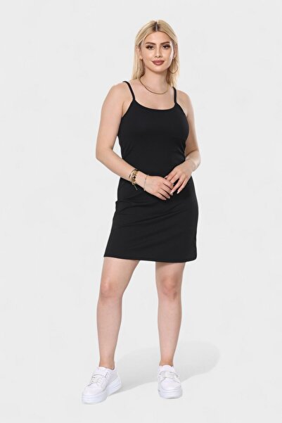 SOSYETE AVM Women's Black Rope Strap Mini Camisole Dress