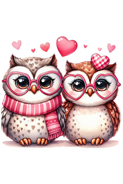 StoryGift Romania Sticker Eticheta 40CM cu 2 bufnite apropiate, ilustratie, i...