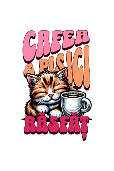 StoryGift Romania Sticker Autocolant 70CM Adeziv Pisica langa cana de cafea r...