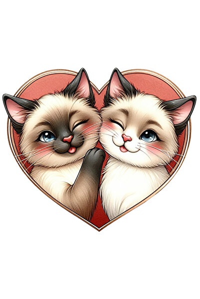 StoryGift Romania Sticker Adeziv 90CM cu 2 pisicute Birmaneze, ilustratie, af...