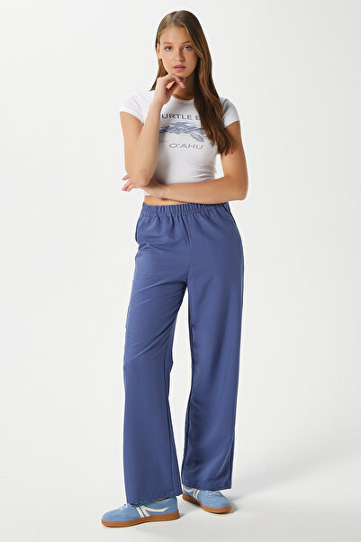 Ritnice Women's Sasha Cool Texture Waist Elastic Indigo Palazzo Pants