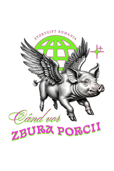 StoryGift Romania Sticker Adeziv 90CM Adeziv Porc zburator text Cand vor zbura porcii cu Margini Albe, PVC Vinyl