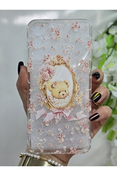 Magic Ring Samsung Galaxy A34 Uyumlu Sevimli Ayıcık ve Çiçek Desenli Şeffaf T...