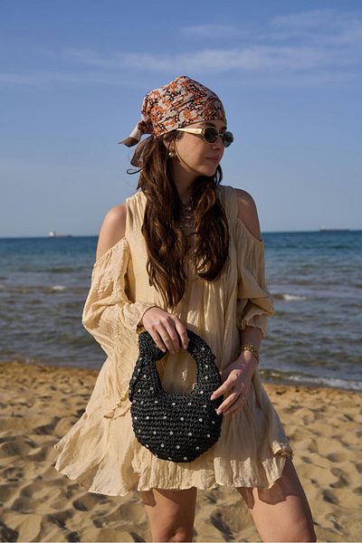 Tina İstanbul Hand Knitted Stone Mini Bag Black