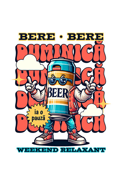 StoryGift Romania Sticker Autocolant 70CM Adeziv Weekend Relaxant. Duminica sticla de bere cu Margini Albe, PVC