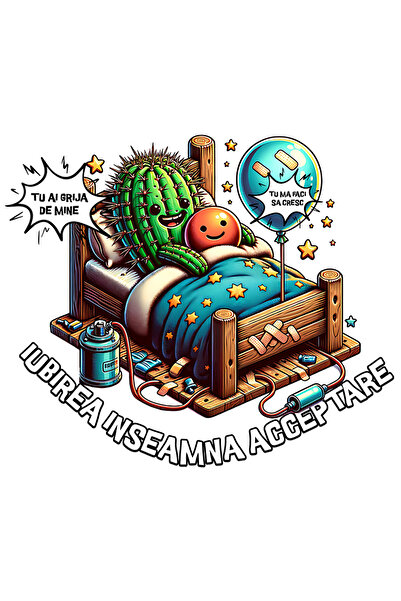 StoryGift Romania Sticker Eticheta 40CM Adeziv Cuplu in pat cactus si balon acceptare defecte cu Margini Albe, P