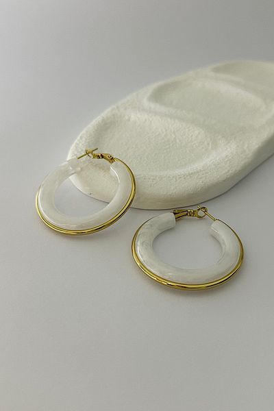 DELEIZA ACCESSORY Lunasteel White Steel Hoop Earrings