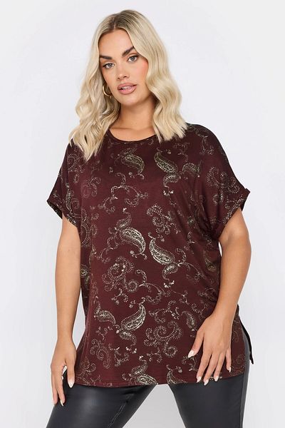 Stil Diva Plus Size Short Sleeve Crew Neck Metallic Print Blouse 303666