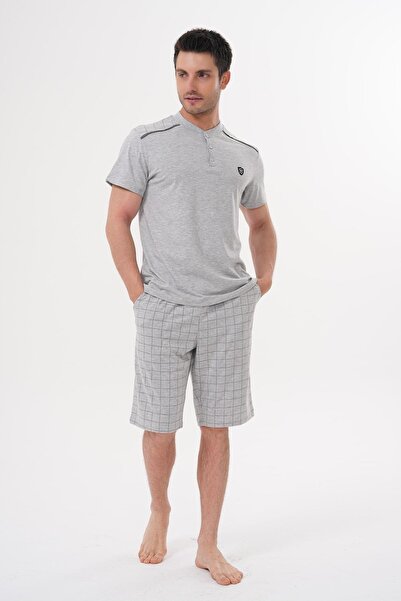 Mecit Pijama Mecit 2980 Gray Big Size 3 Piece Men's Shorts Pajama Set