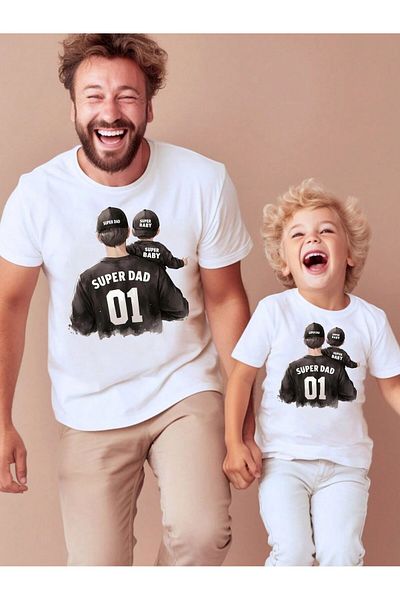 macklin Super Dad & Baby Printed Father Child Tshirt (Single Product, Can Be Combined, Prices Are Separate)