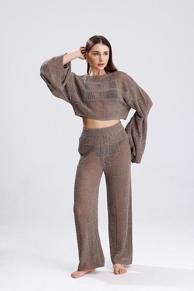 moda mh Summer Openwork Spanish Sleeve Wide Collar Knitwear Suit Beach