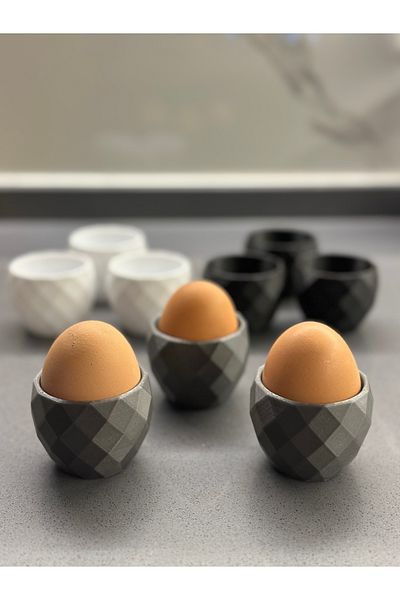 3D DESİNG MARKET Modern Egg Cup Set of 3 White/Grey