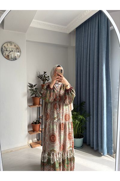 MODA EGE Patterned Viscose Fabric Dress